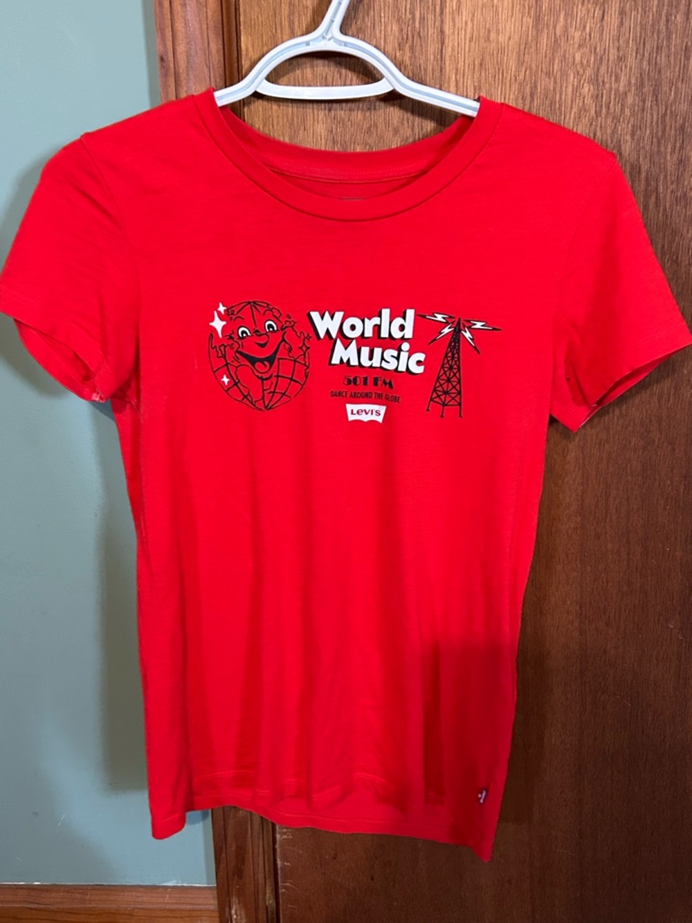 Levi's Red 'World Music' Graphic Tee with White & Black Print